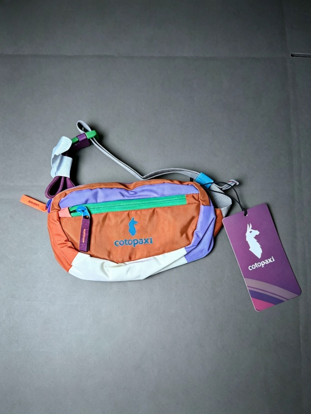 cotopaxi Colorblock Crossbody Waist Pack — Orange, Purple & Green